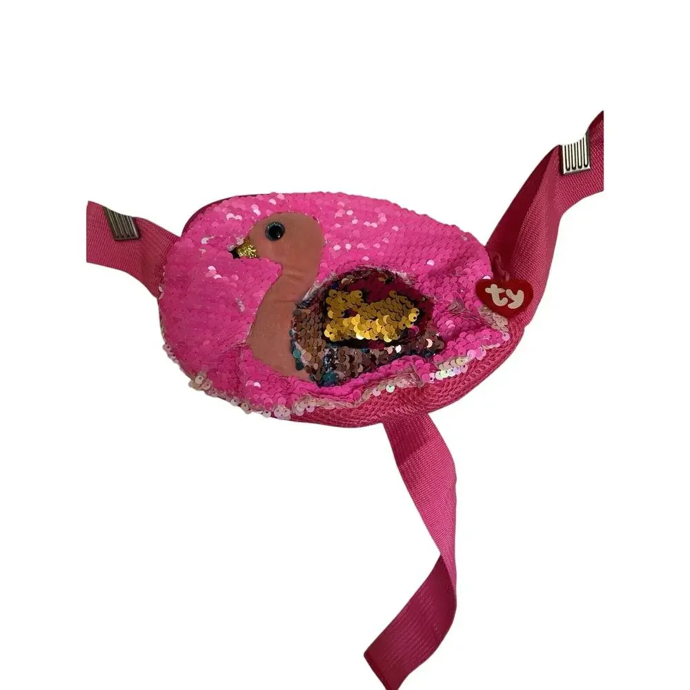 TY Flamingo Plush Two Toned Sequin Hot Pink Children's Fanny Pack/Belt Bag Y2K